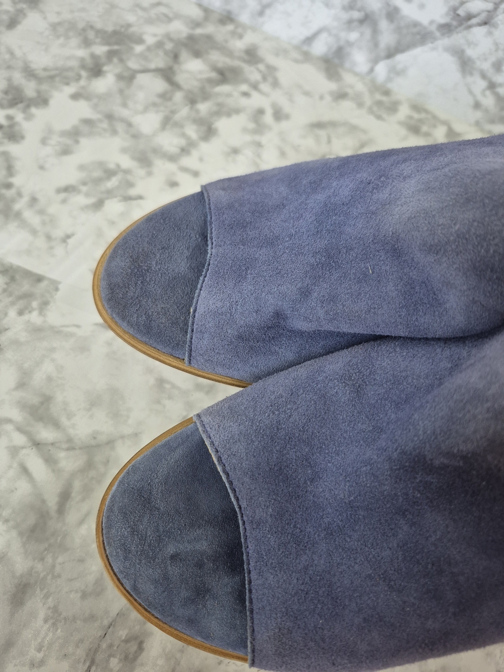 Fabianelli Italy Blue Suede Peep Toe Heeled Mules 7.5 - Picture 7 of 11